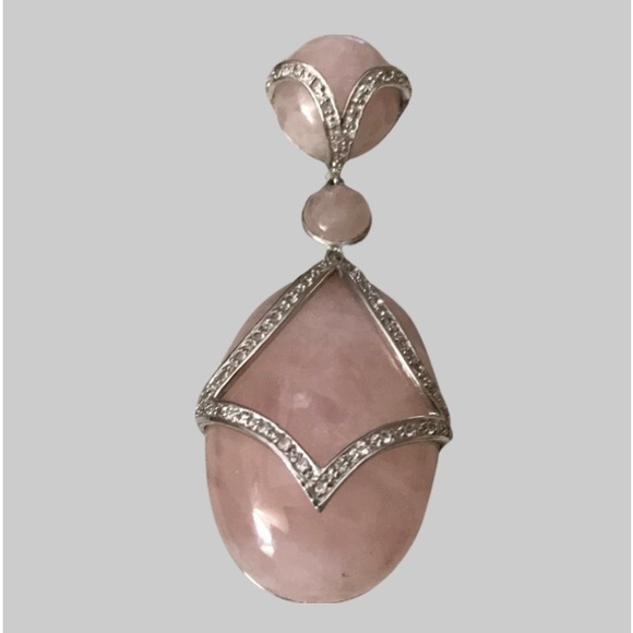Sterling Silver Rhinestone Rose Quartz Pendant - Picture 4 of 11